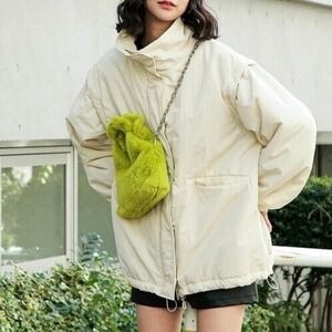 FREE'S MART Cream 2-Way Convertible Padded Puffer Jacket Vest Detachable Sleeves